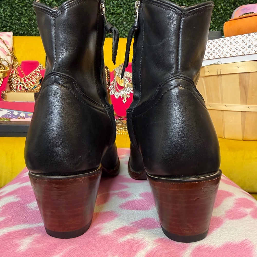 Tecovas The Daisy Black Cowhide Leather Western Ankle Boots w/ Stacked Heel 9 - Picture 10 of 14